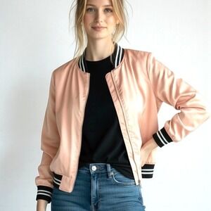 Ashley‎ by 26 International Pink Silk Blend Bomber Jacket Varsity Stripe Large